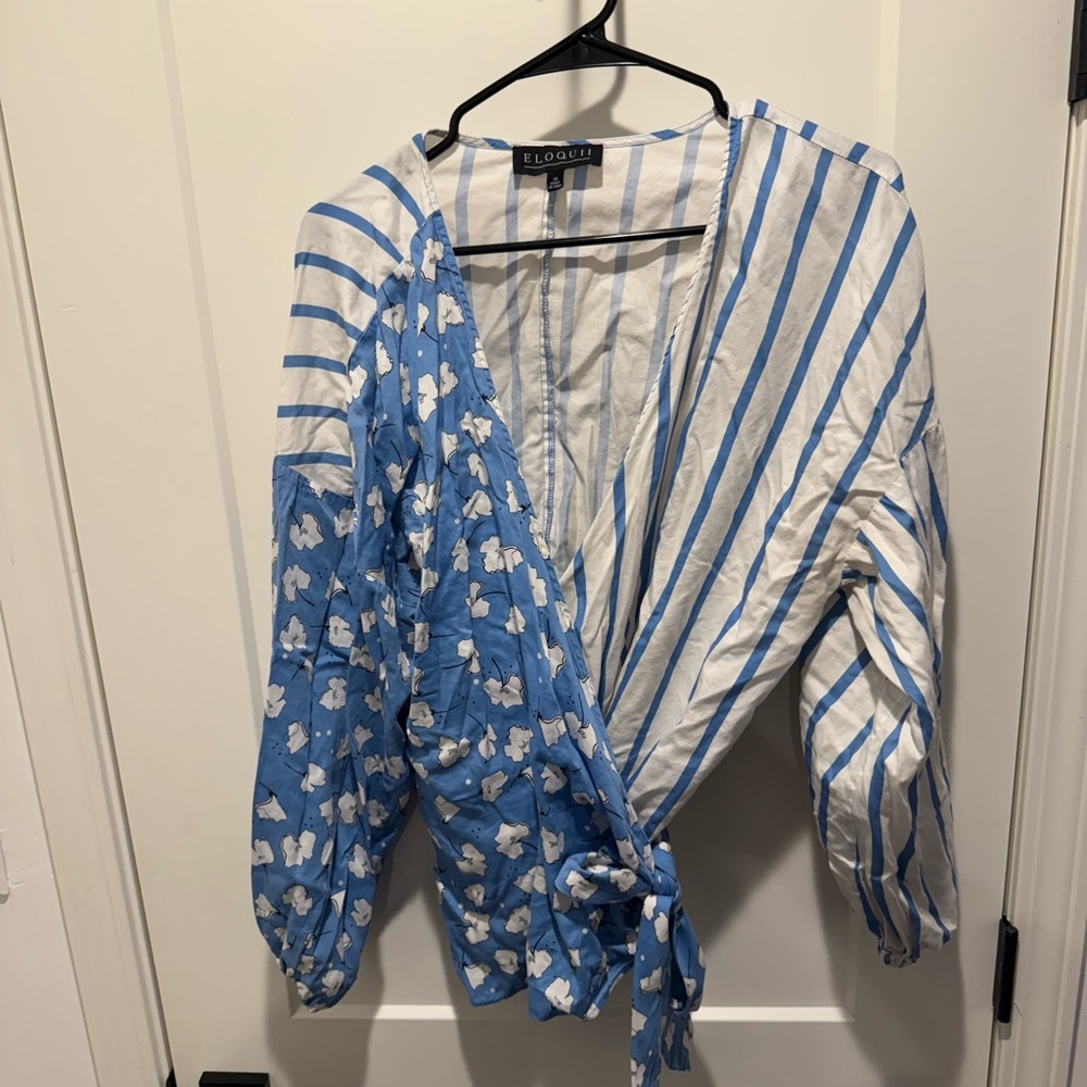 Eloquii Striped Blue and White Top (Wrinkles are free :):):)